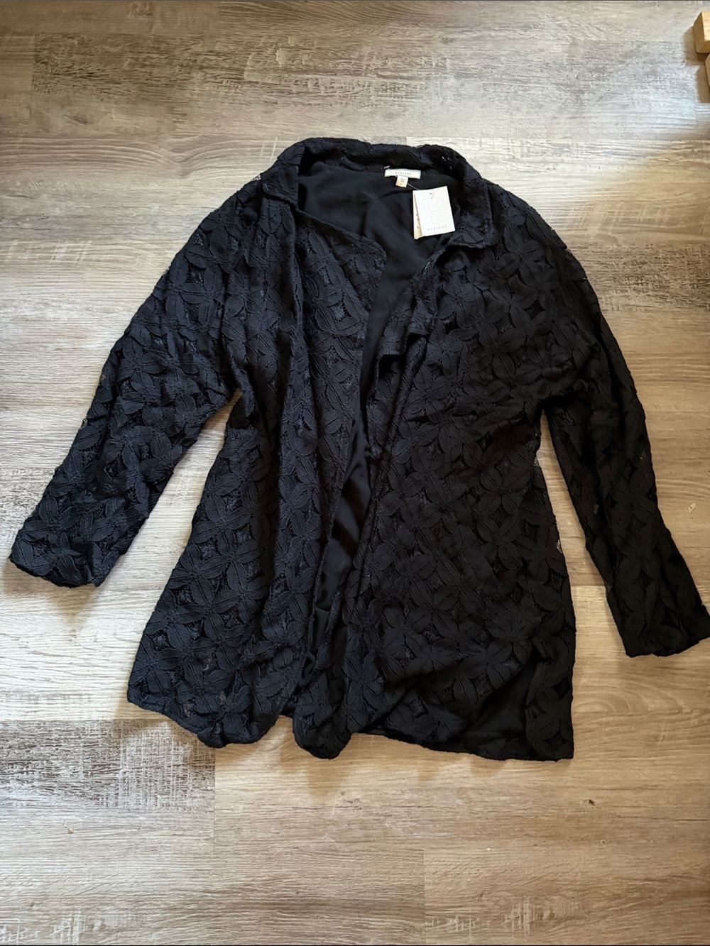 NWT Pleione Black Lace Open-Front Cardigan